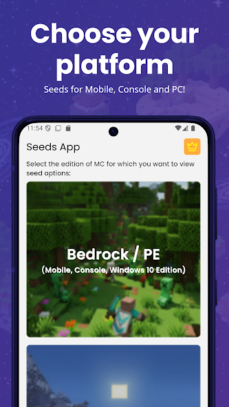 Seeds app platform selection screen