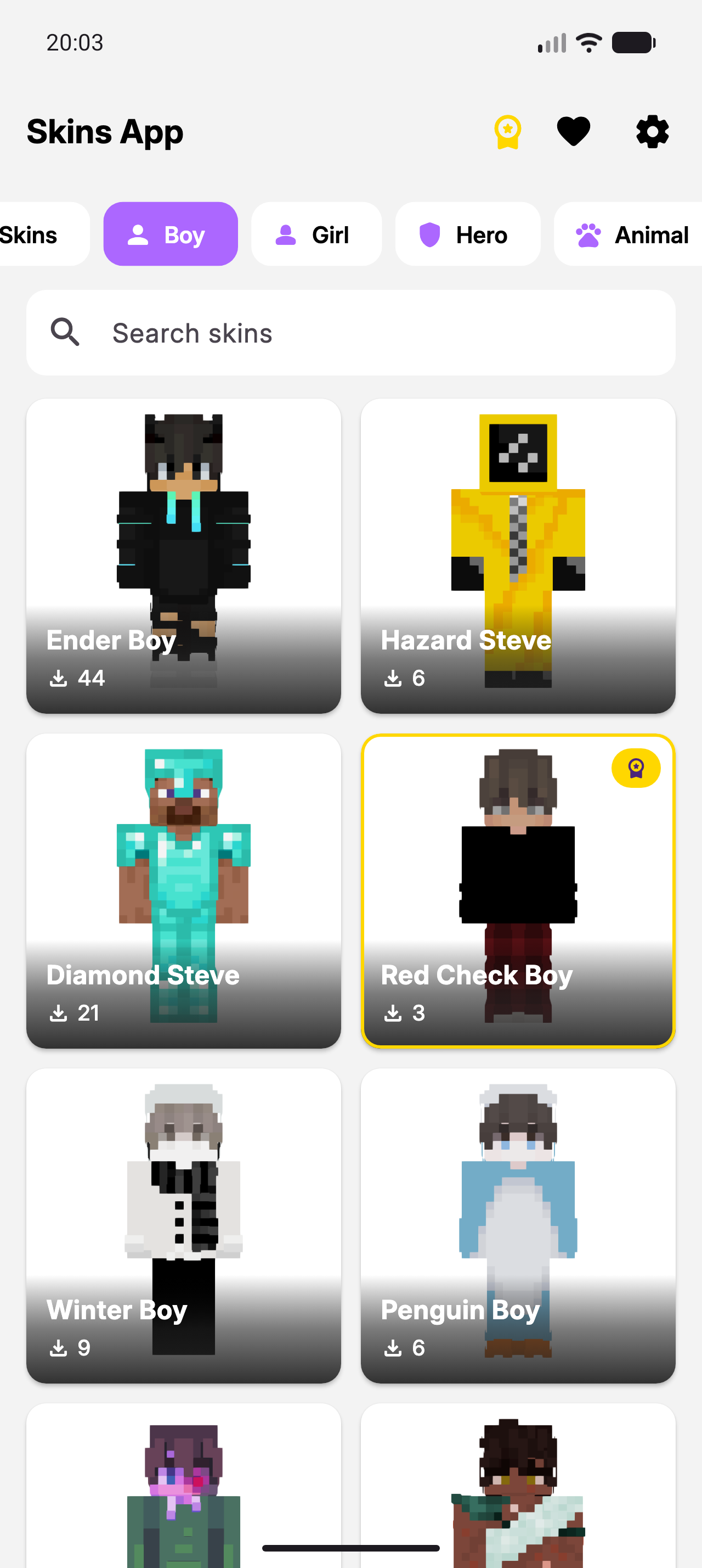 Skins for Minecraft MCPE boy skins category grid