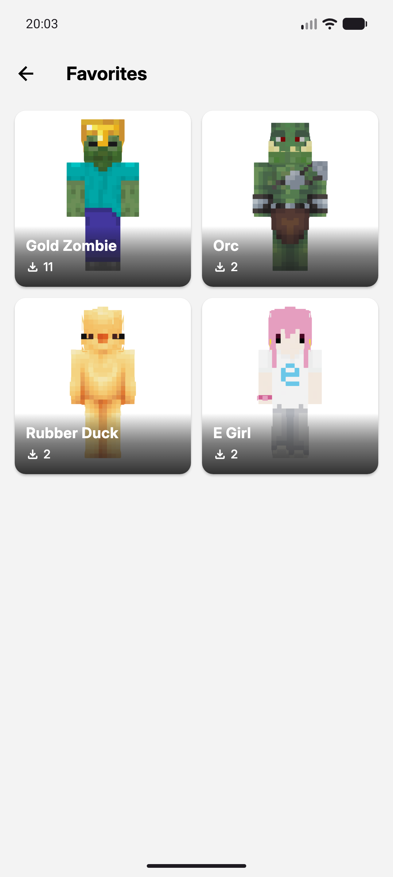 Skins for Minecraft MCPE favorites screen